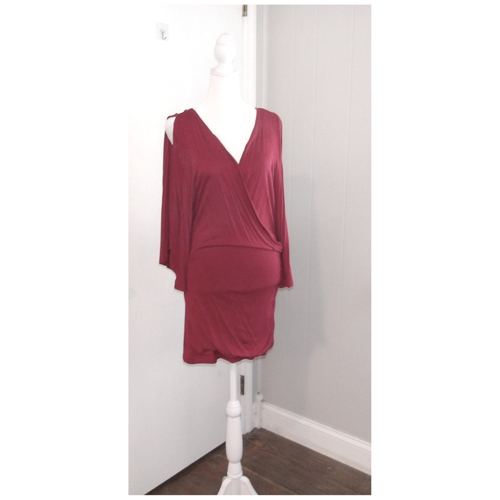Venus Cold‎ Shoulder Dress V Neck Long Sleeve Mini Dress Sz M /#53356